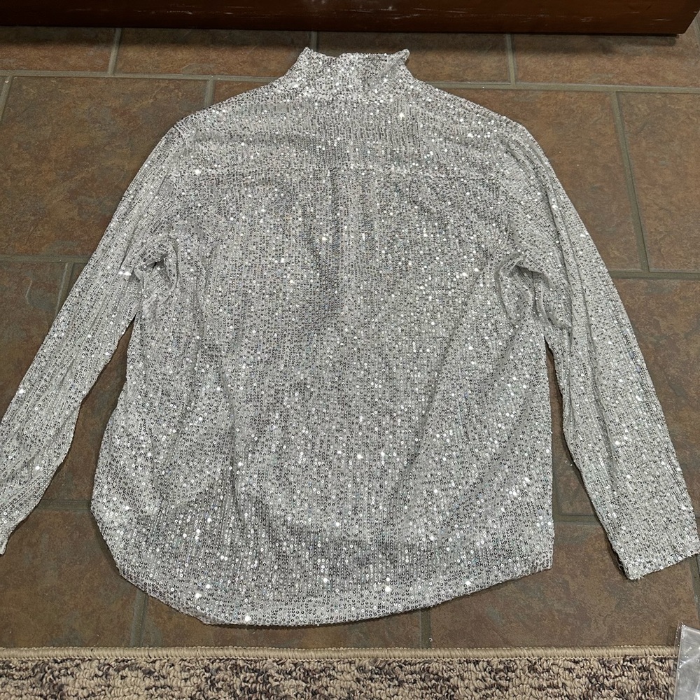 All Over Silver Sequin Button Up - image 4